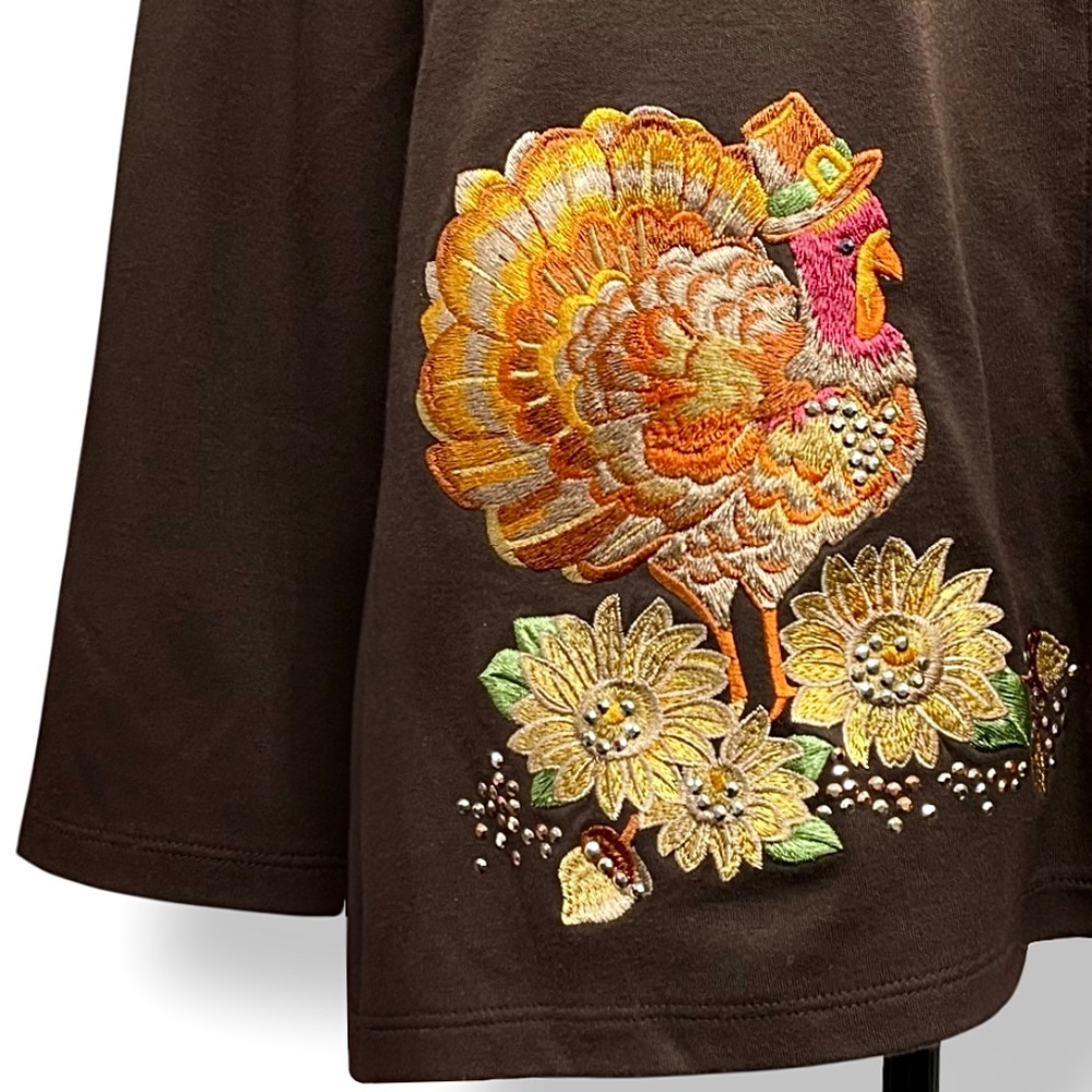 Quacker Factory Embellished Fall Thanksgiving Cardigan & Thermal Top Set Size L - Picture 11 of 15